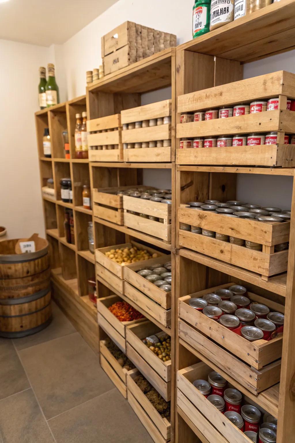 Crates give both charm and usefulness.