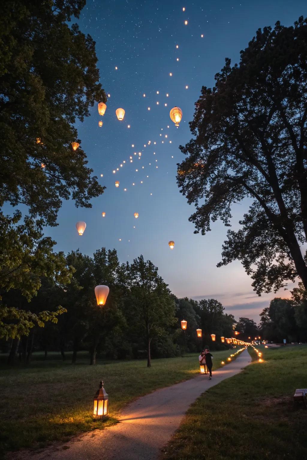 An evening lantern release provides a magical conclusion to the party.