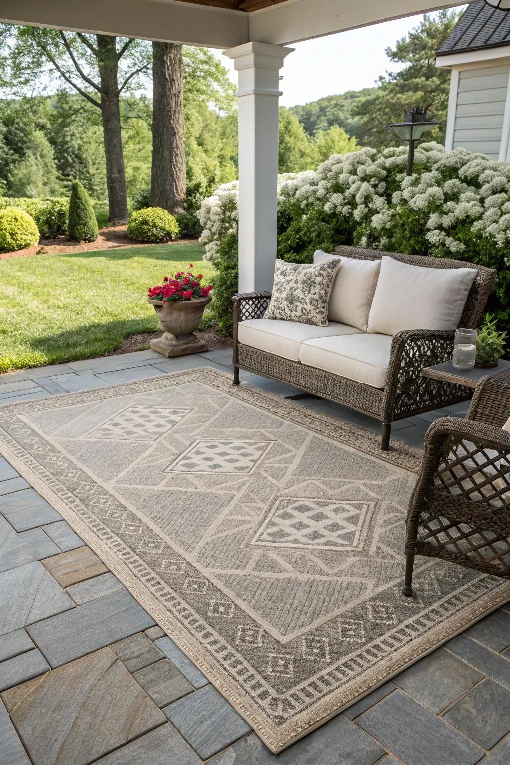 Outdoor rugs add warmth and style to your patio space.