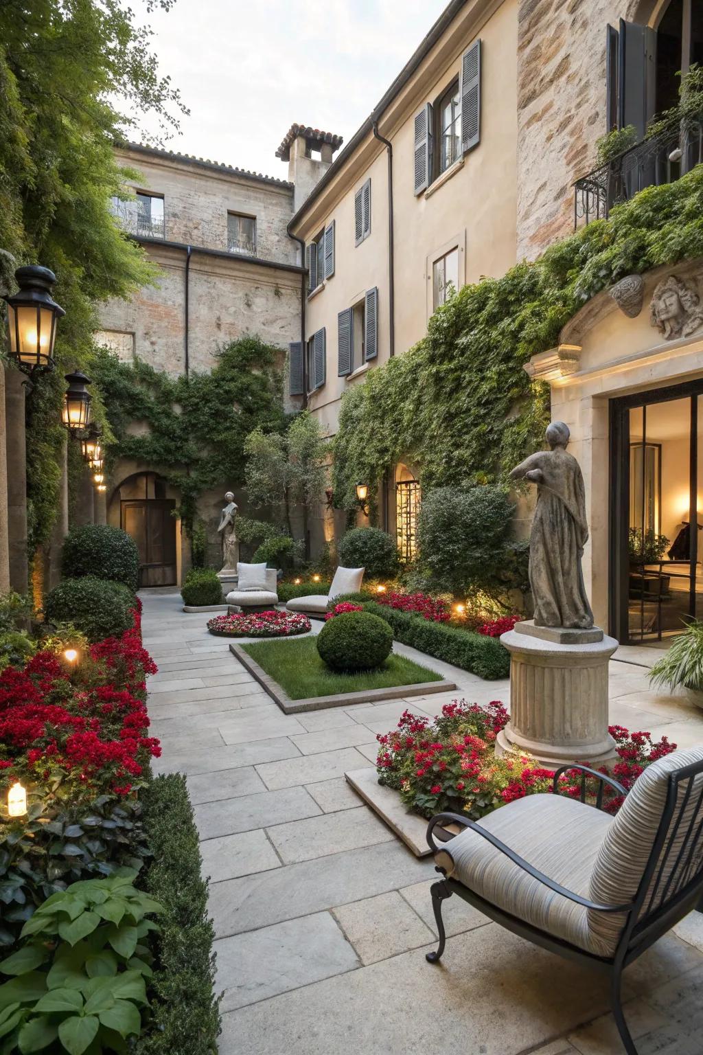 A merge of antique and modern elements creates an eclectic garden feel.