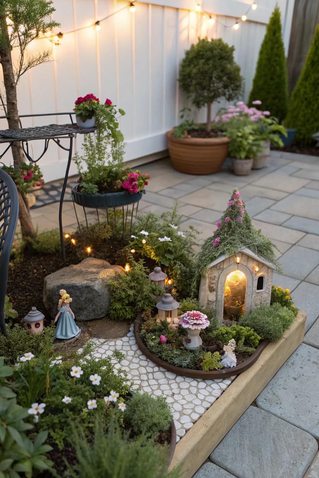 Spark imagination with a miniature fairy garden on your patio.