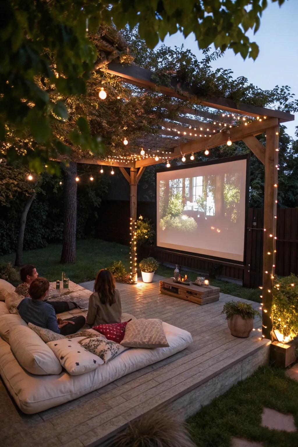 An exterior cinema under your arbor is perfect for movie nights.