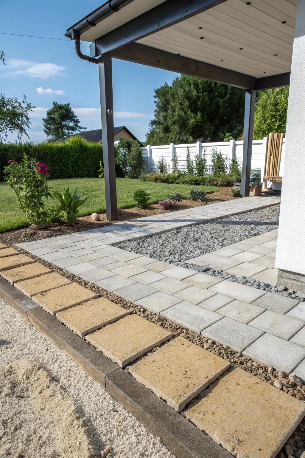 Sand and gravel layers enhance the drainage of permeable patios.