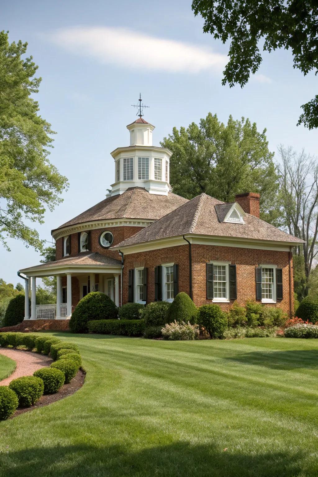 A classical brick dwelling with an elegant cupola.