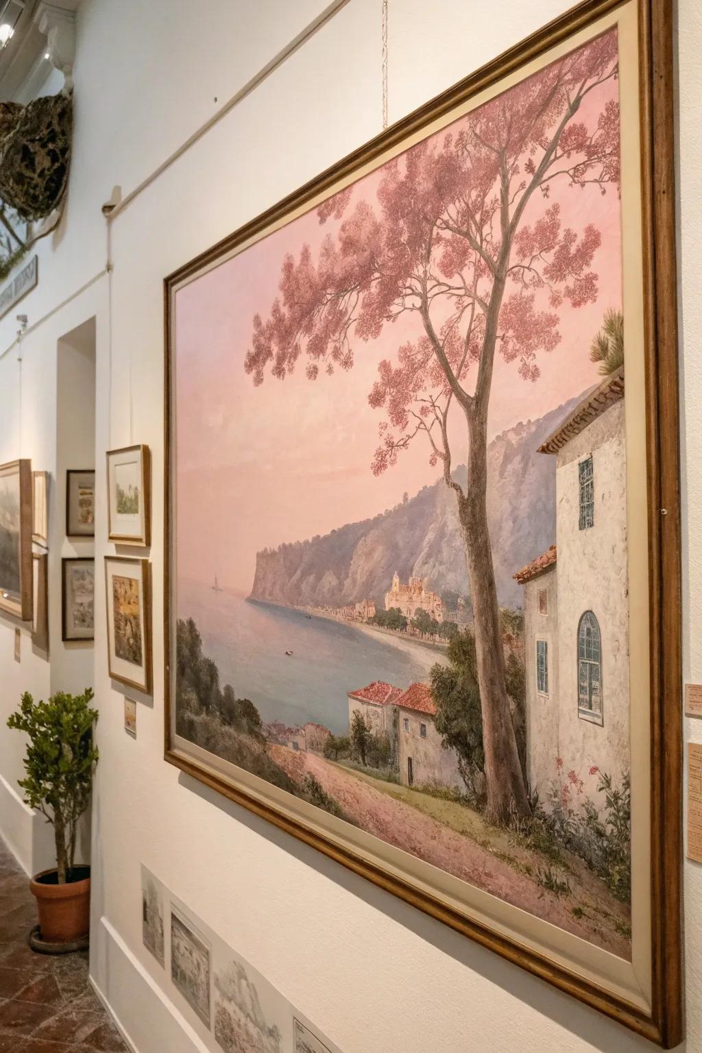 Charming vintage artpiece featuring soft pinks.