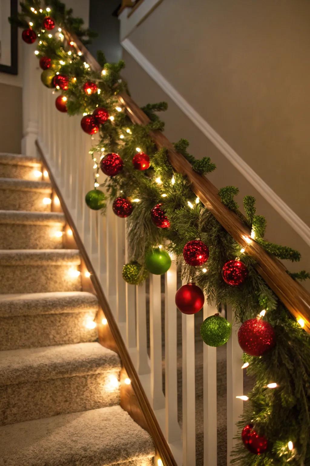 Decorate your staircase with a garland for a holiday doorway.