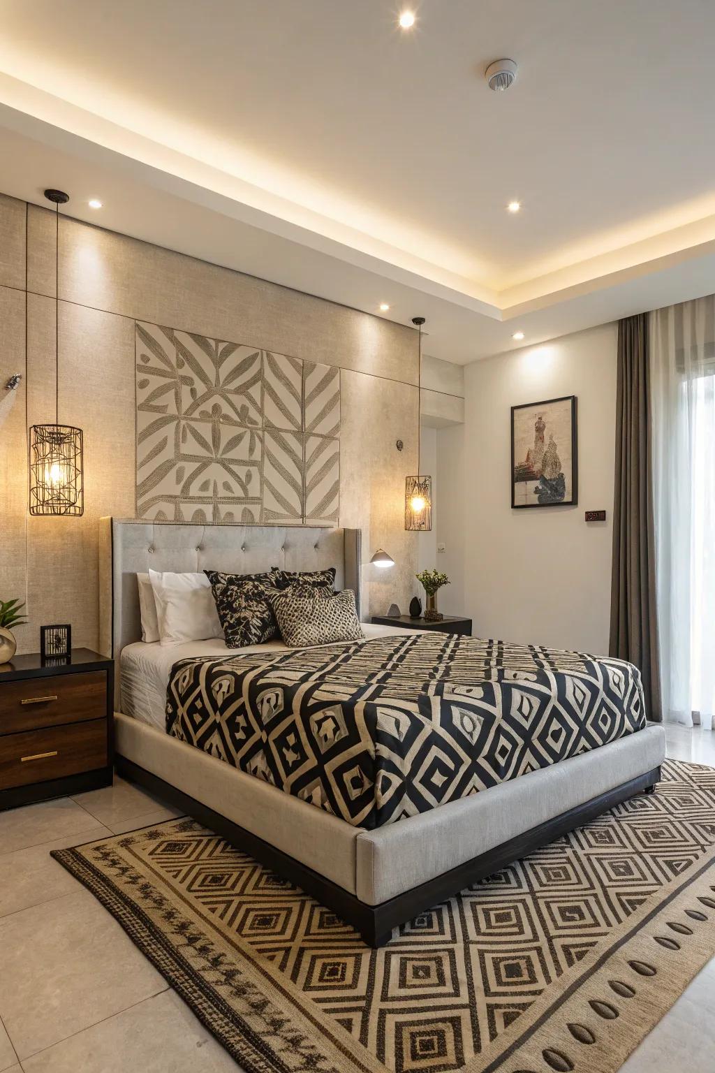 Sharp patterns add an art touch to platform beds.