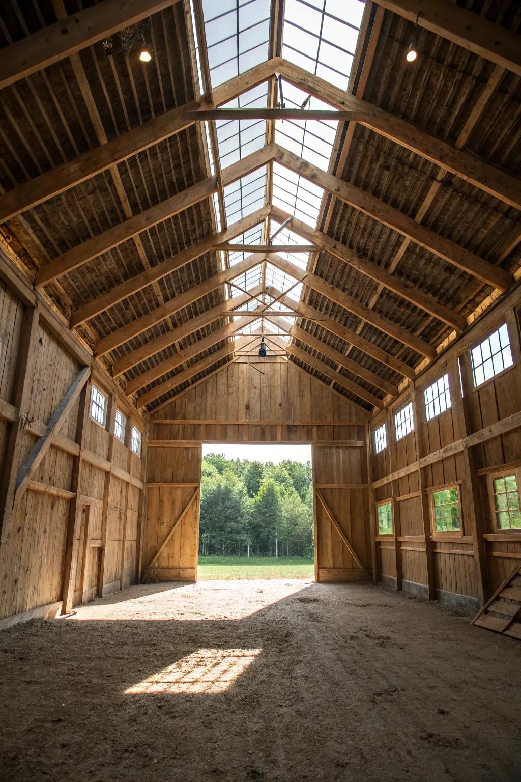 A skylight in a pole barn providing ample natural light.