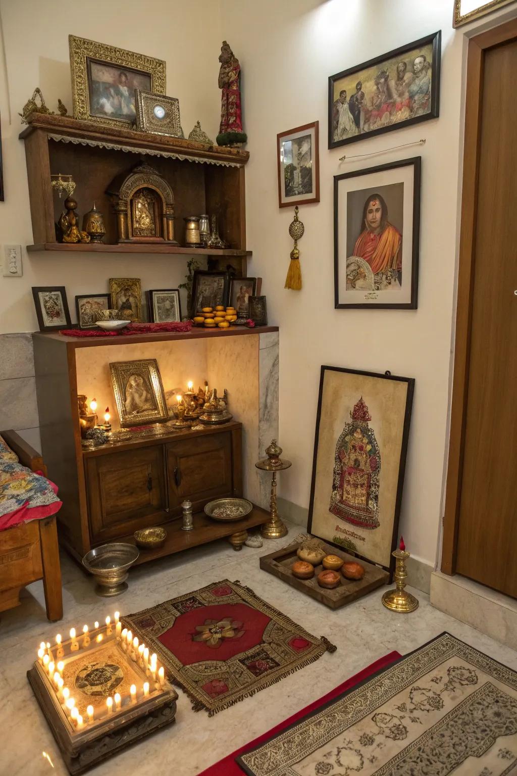 Personal elements add a unique touch to this pooja room.