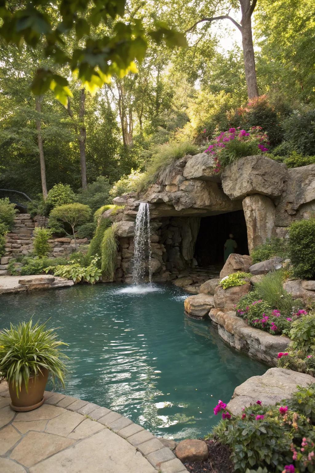 A grotto offers a secret hideaway inside your pool space.