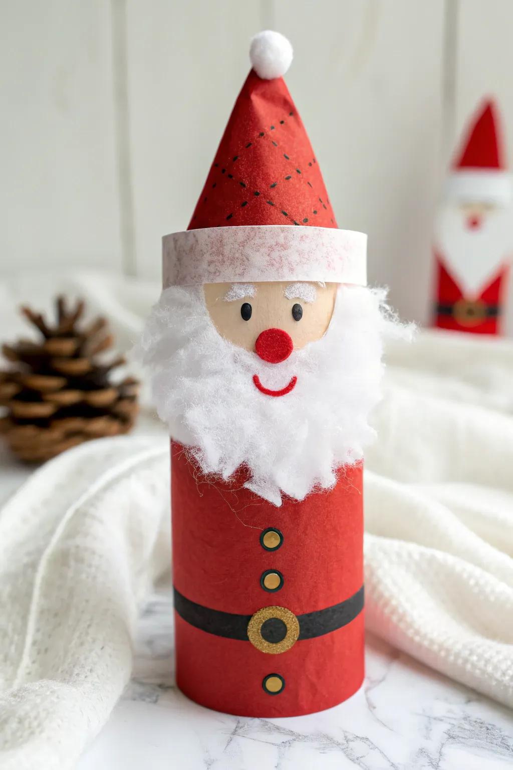 Jolly paper roll Santa Claus, spreading joy and sustainability in holiday crafting.
