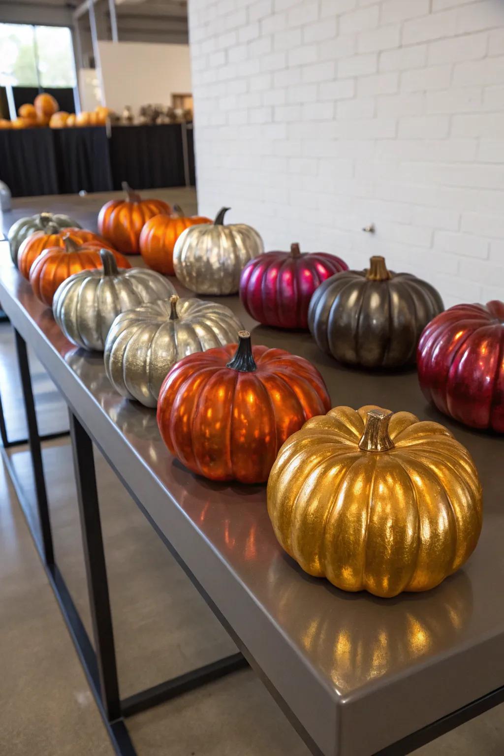 Metallic pumpkins add a sleek and sophisticated touch.