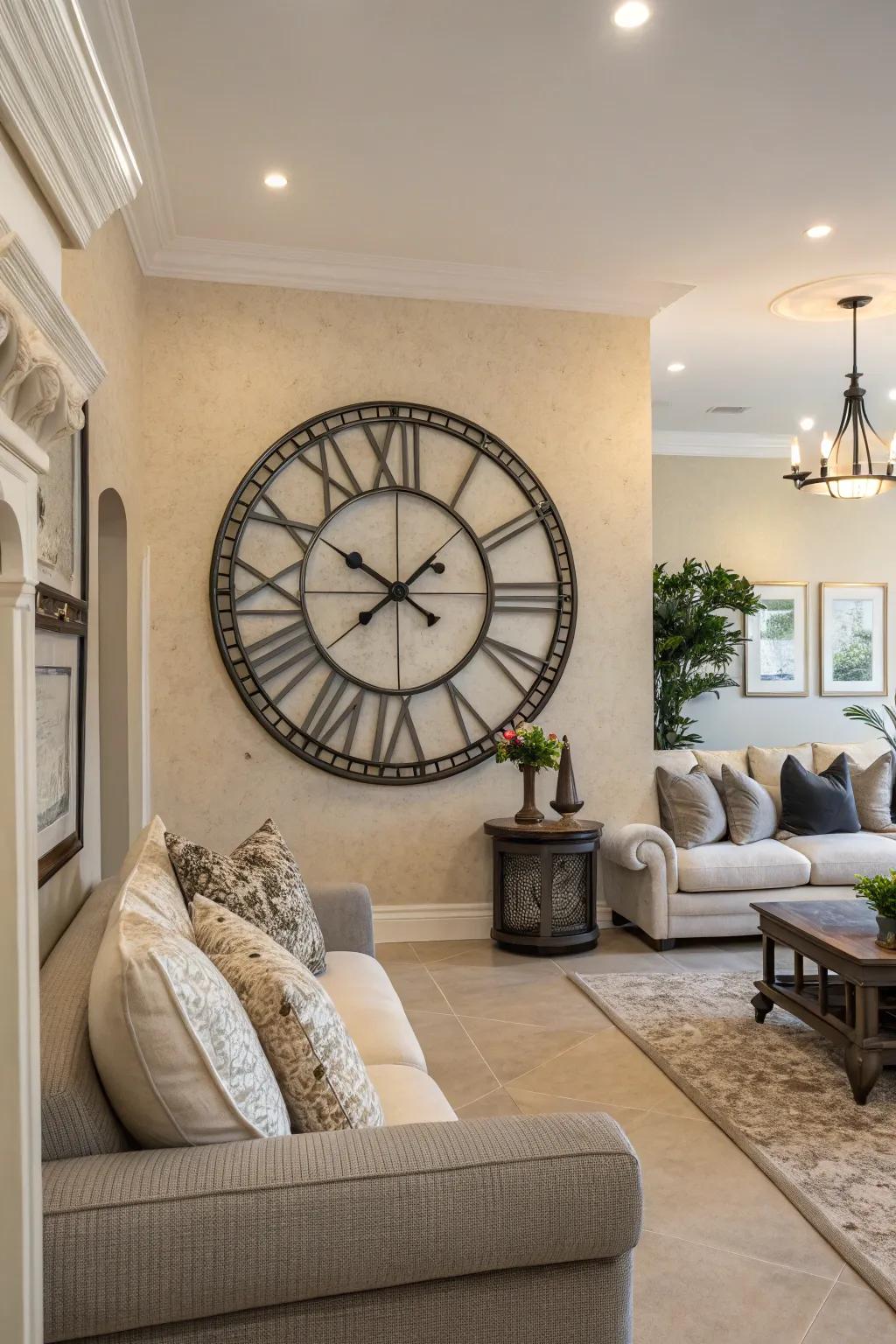 A statement timepiece as a quirky focal point.