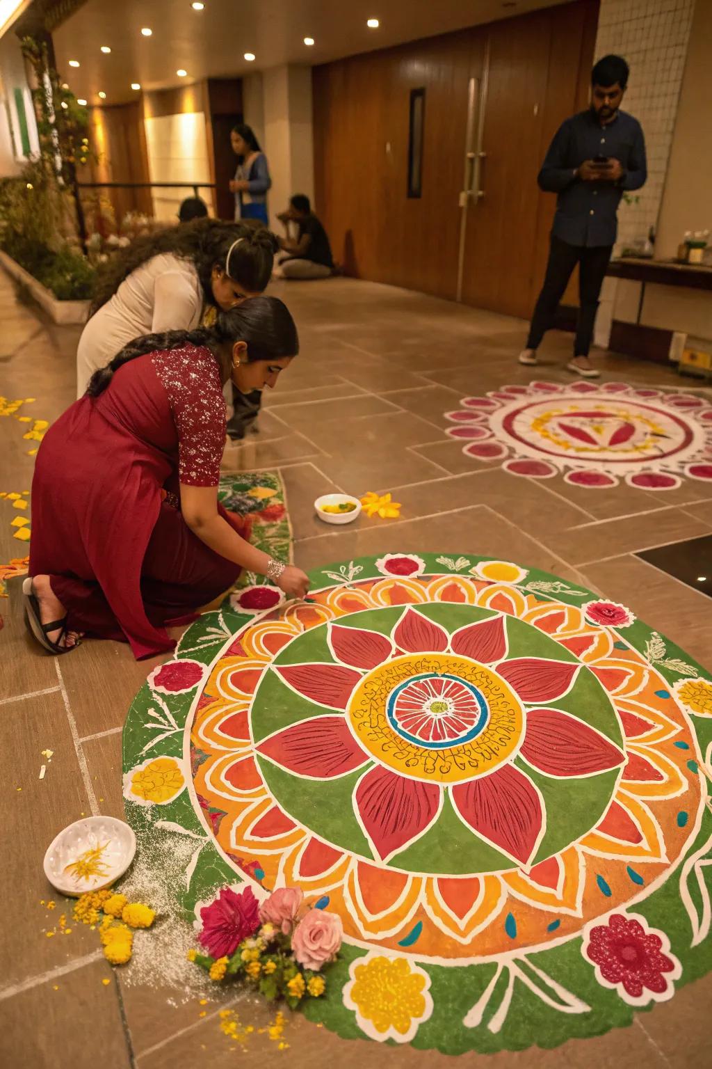 Engaging rangoli invites participation, making it a communal festive activity.