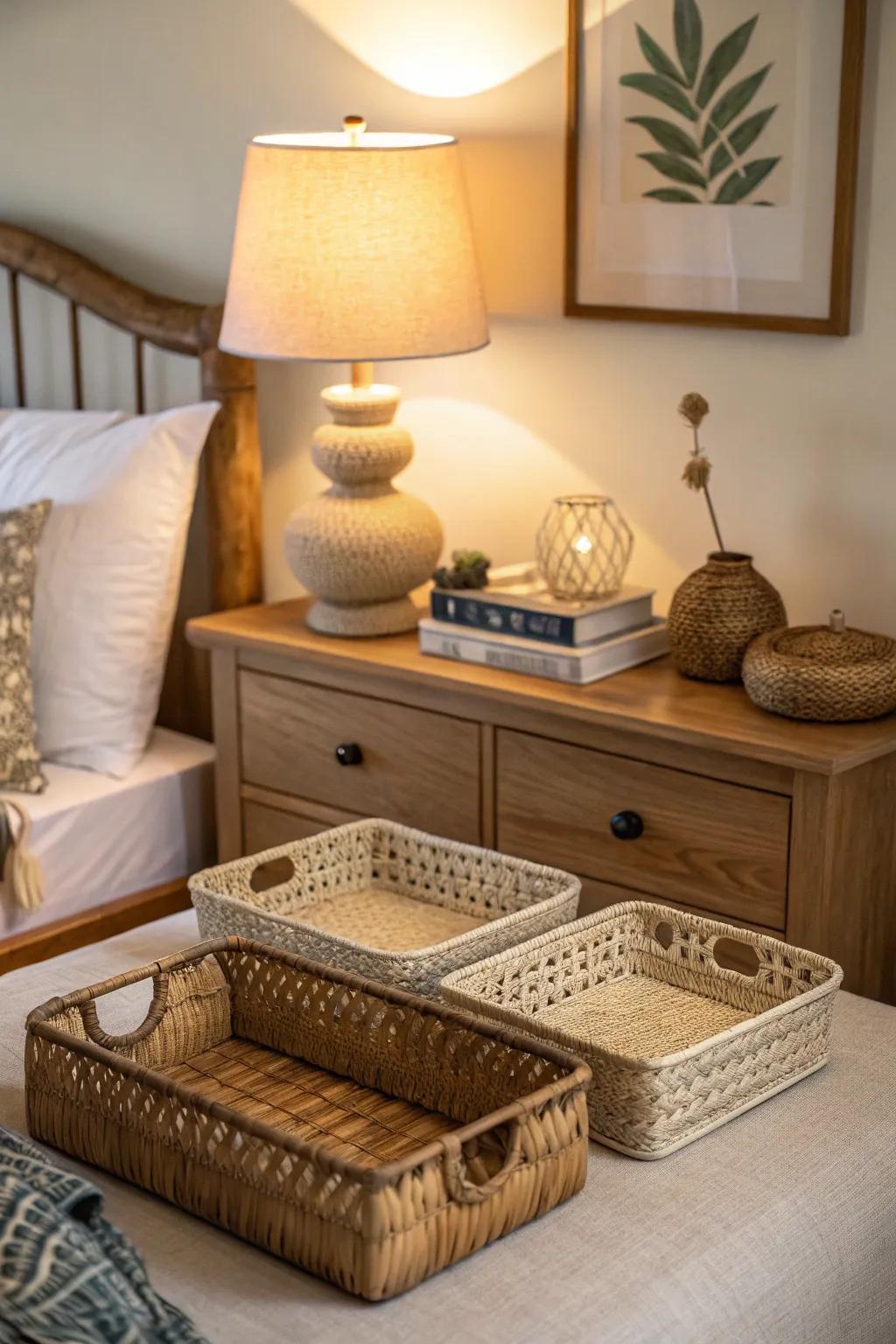 Unforeseen rattan decor includes a special touch to your bedroom.