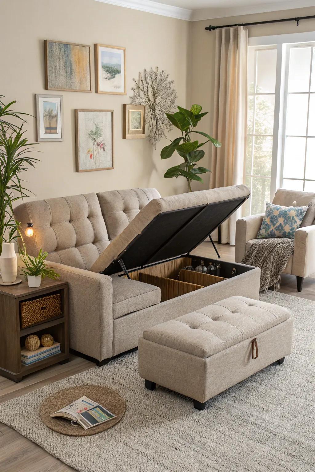 Multipurpose furniture optimizes space and utility.