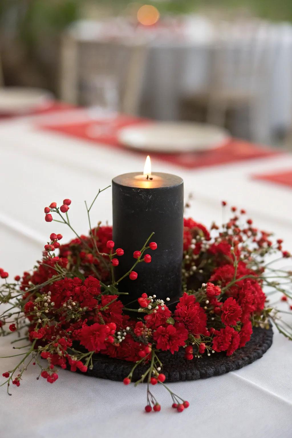 Solitary charcoal light surrounded via scarlet flowerings displaying understated opulence.