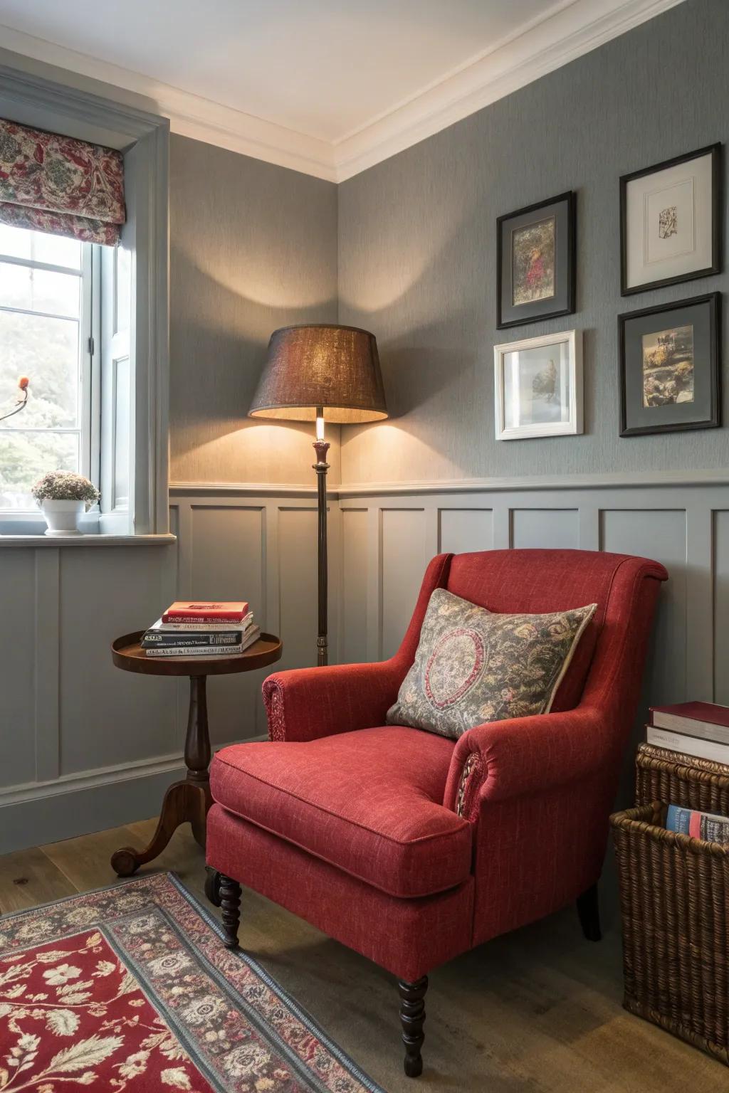 An intimate recess extends a refuge within the lounge.