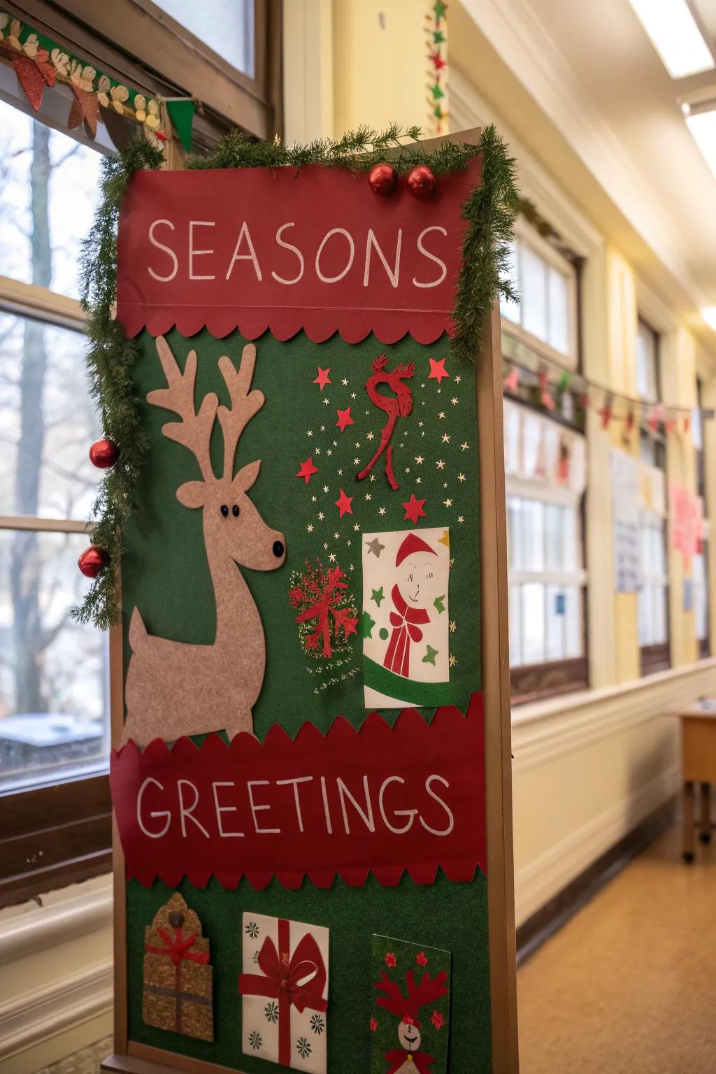Deer with greetings fashion a welcoming holiday board.
