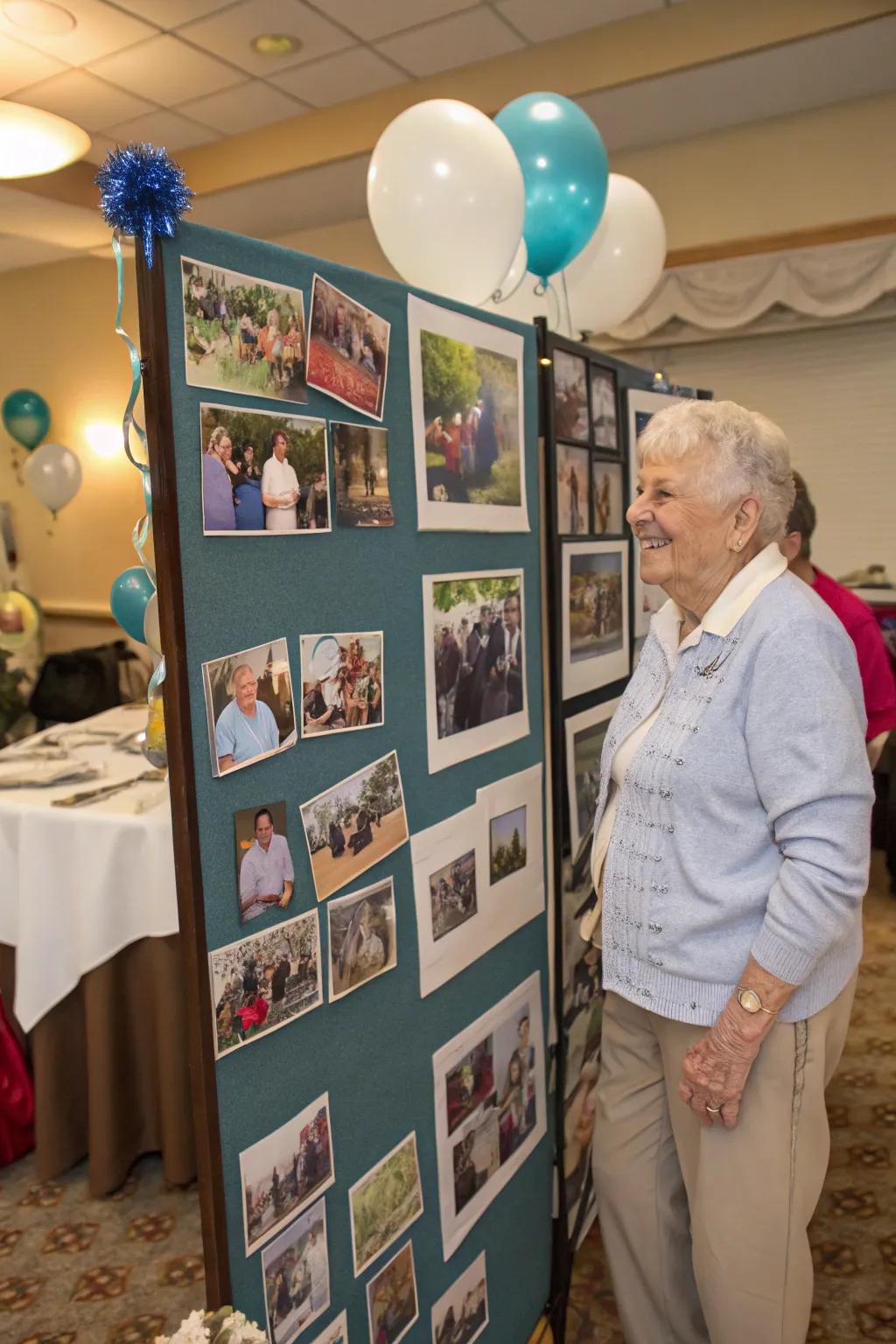 A photographic display presents a visual journey through the retiree's existence.