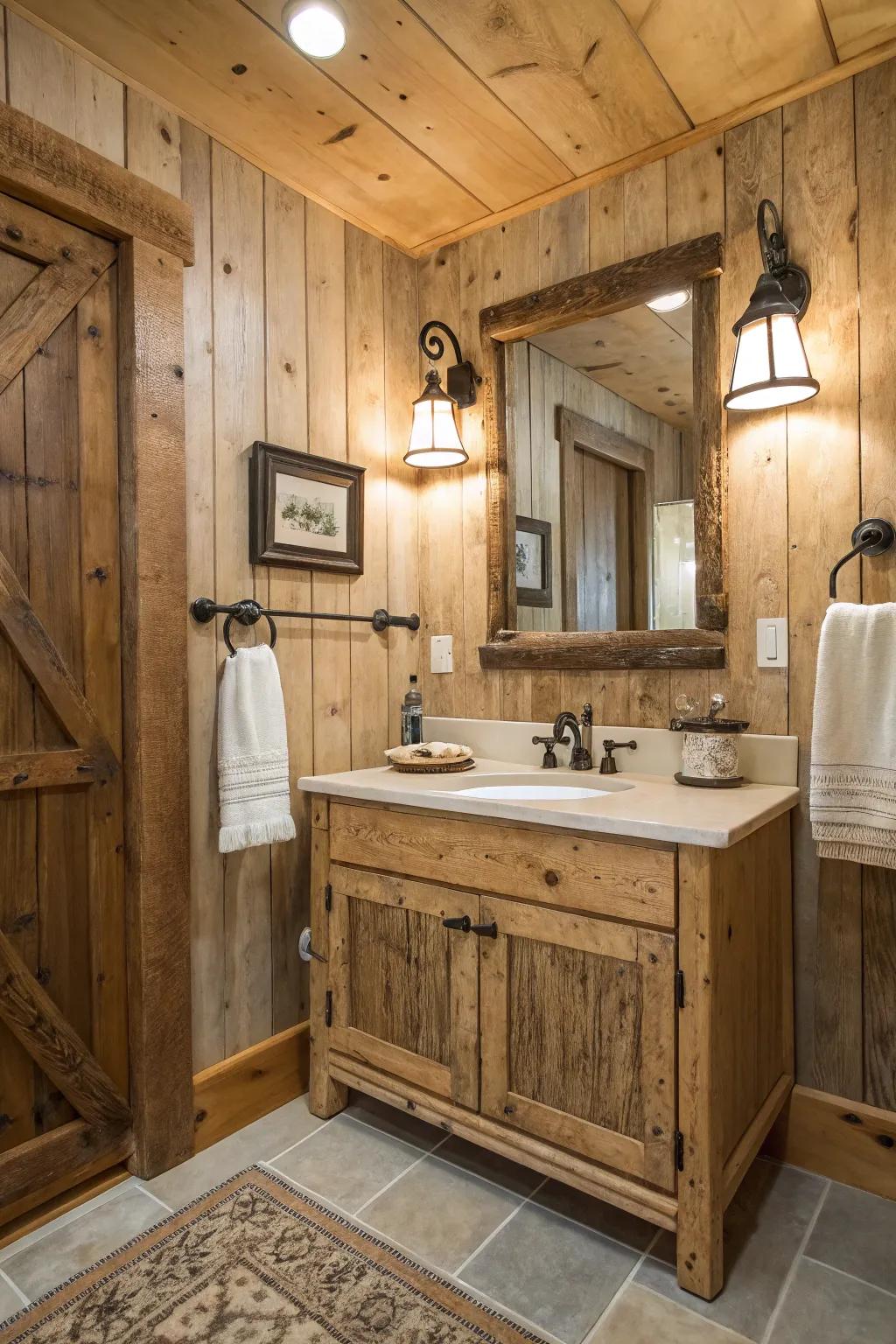 Rough wood accents add coziness and texture to enhance retro charm.