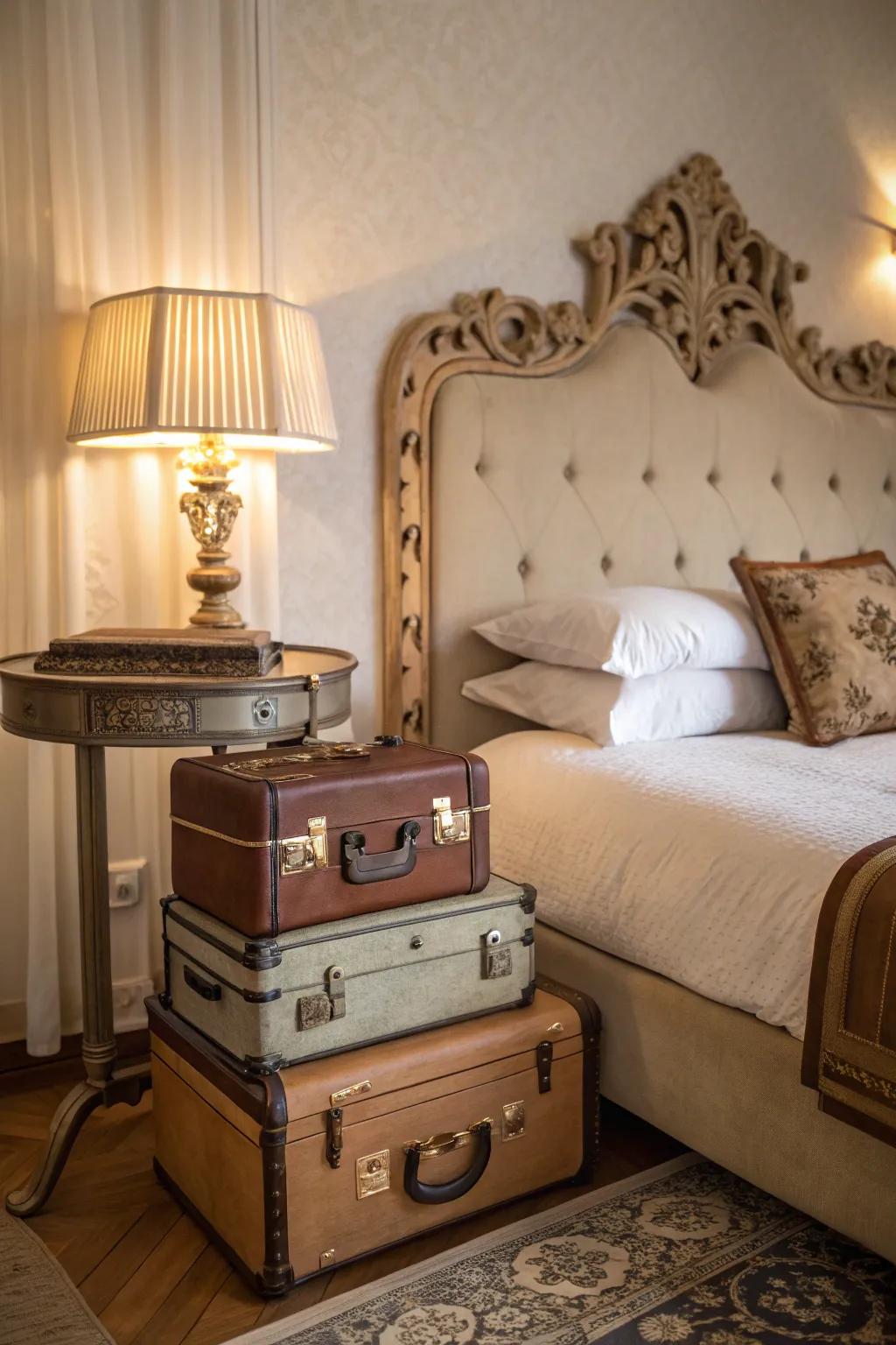 Aged travel cases add style and storage.