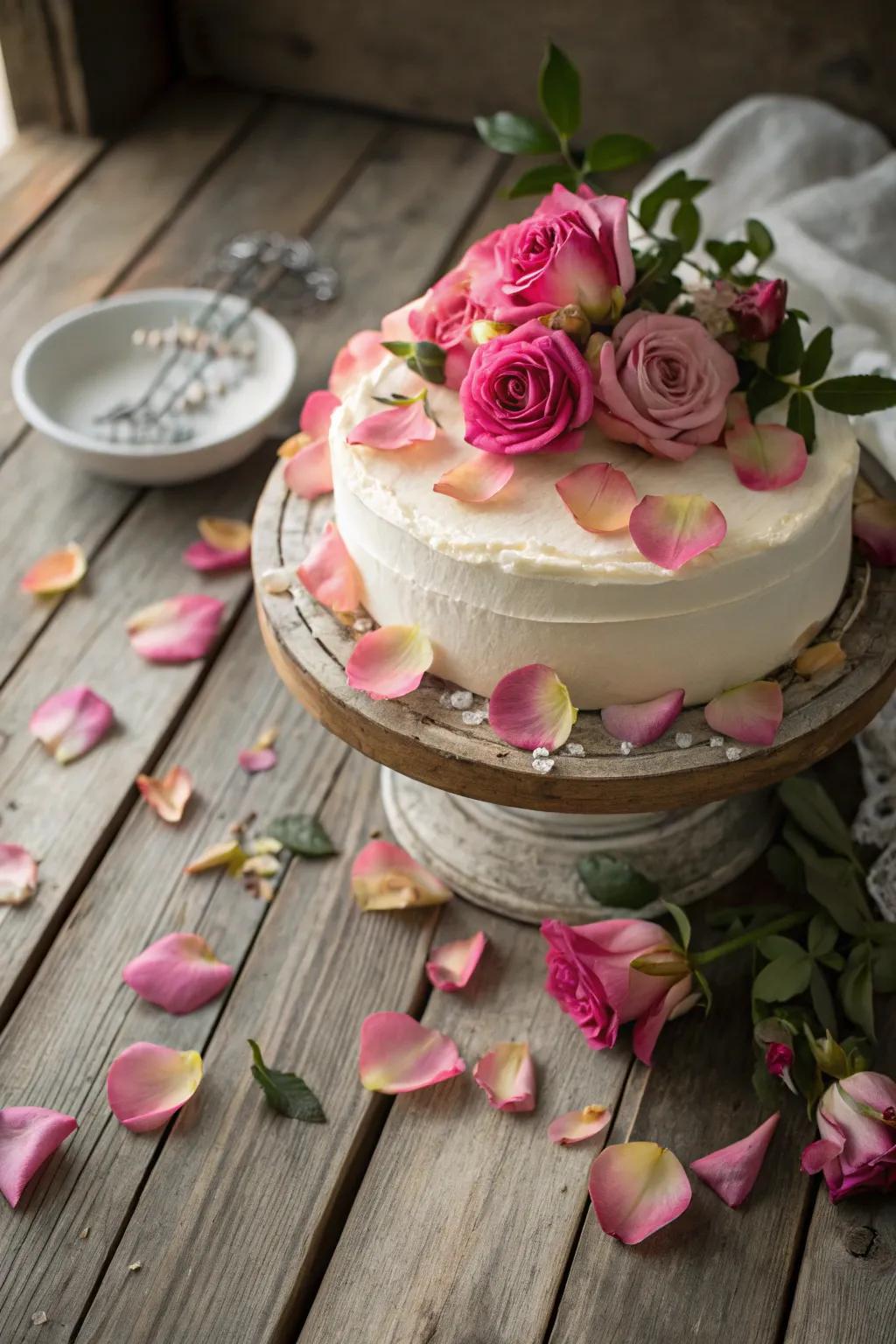 A cake exquisitely adorned with fresh confetti