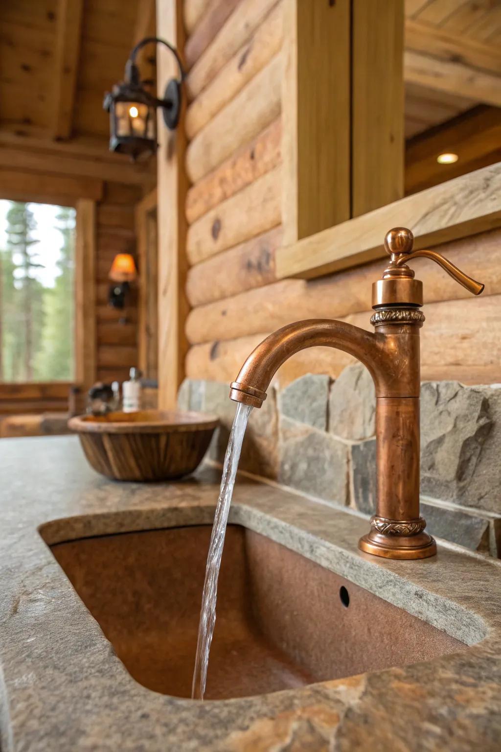 Gentle curves bring a touch of sophistication to rustic bathrooms.