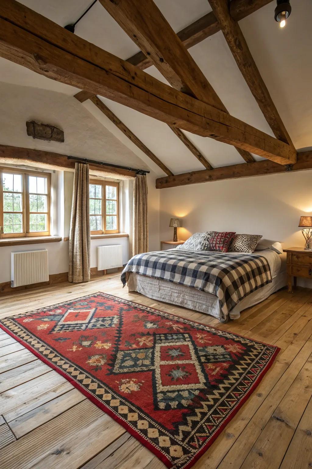 A statement ground mat binds the room together.