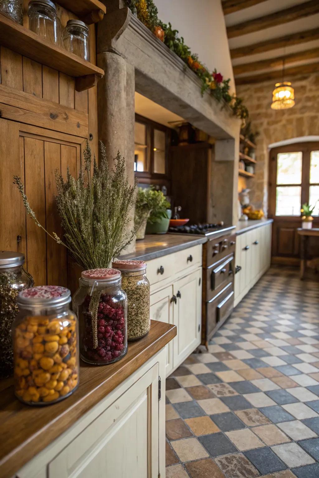 Preserving jars add charm and practicality to the kitchen.