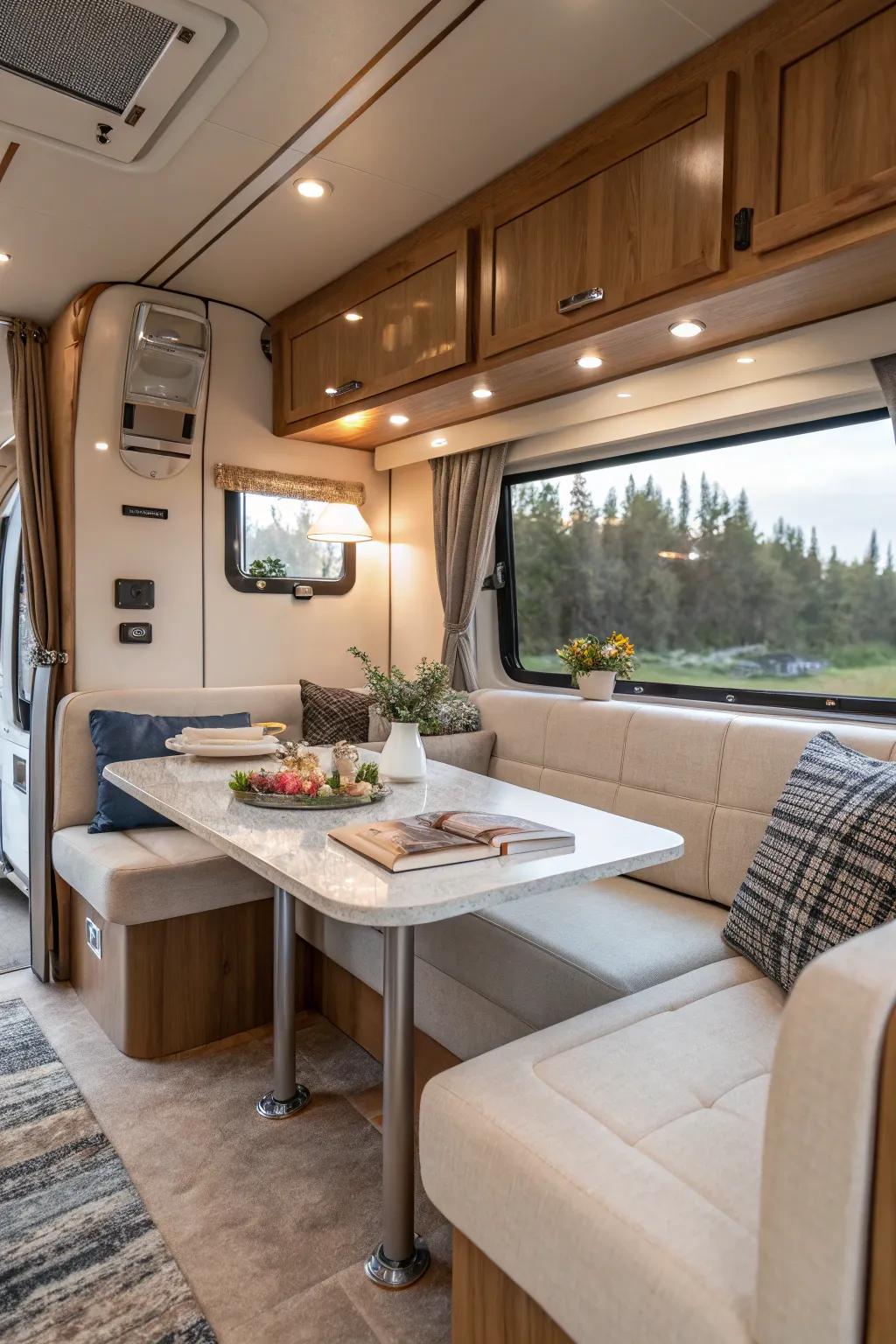 A seamlessly integrated table enhances the harmony of your RV interior.