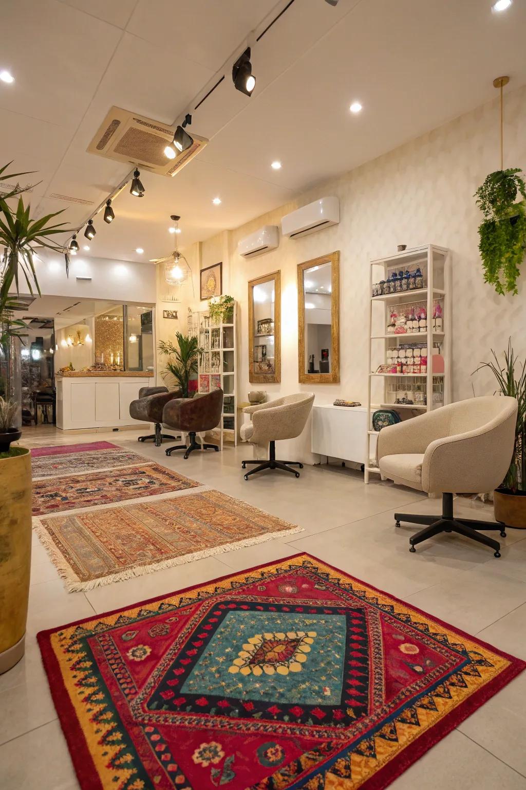 Prominent floor coverings that characterize and enliven the locale.