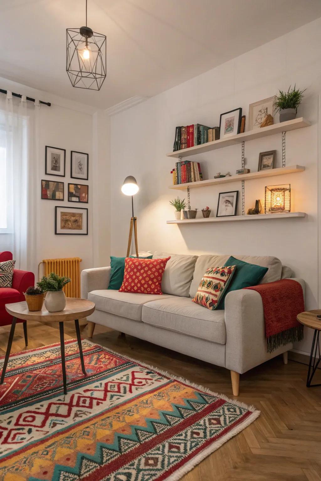 A pop of color adds vibrancy to the Scandinavian living room.