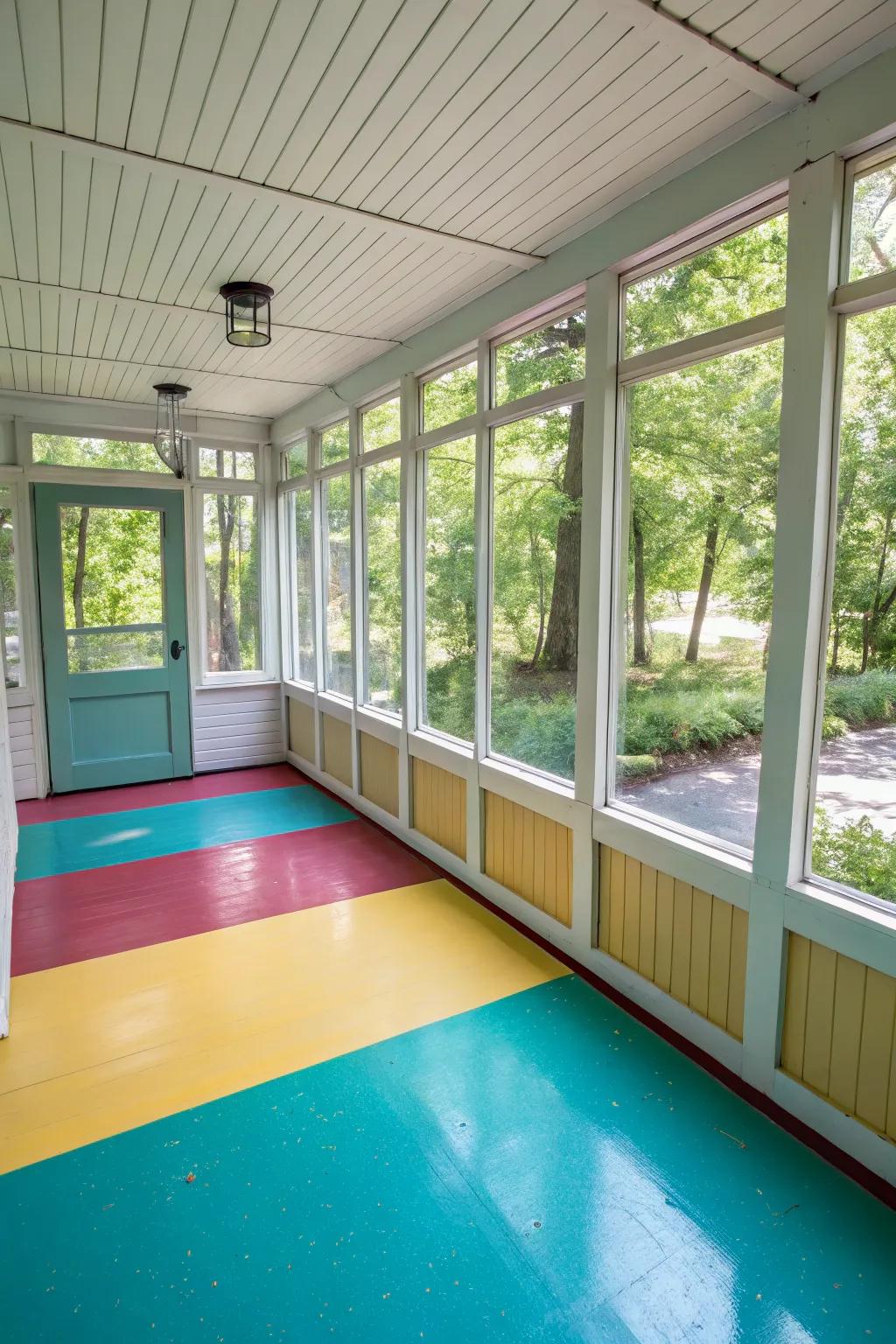 Colored floors add a refreshing and unique touch.