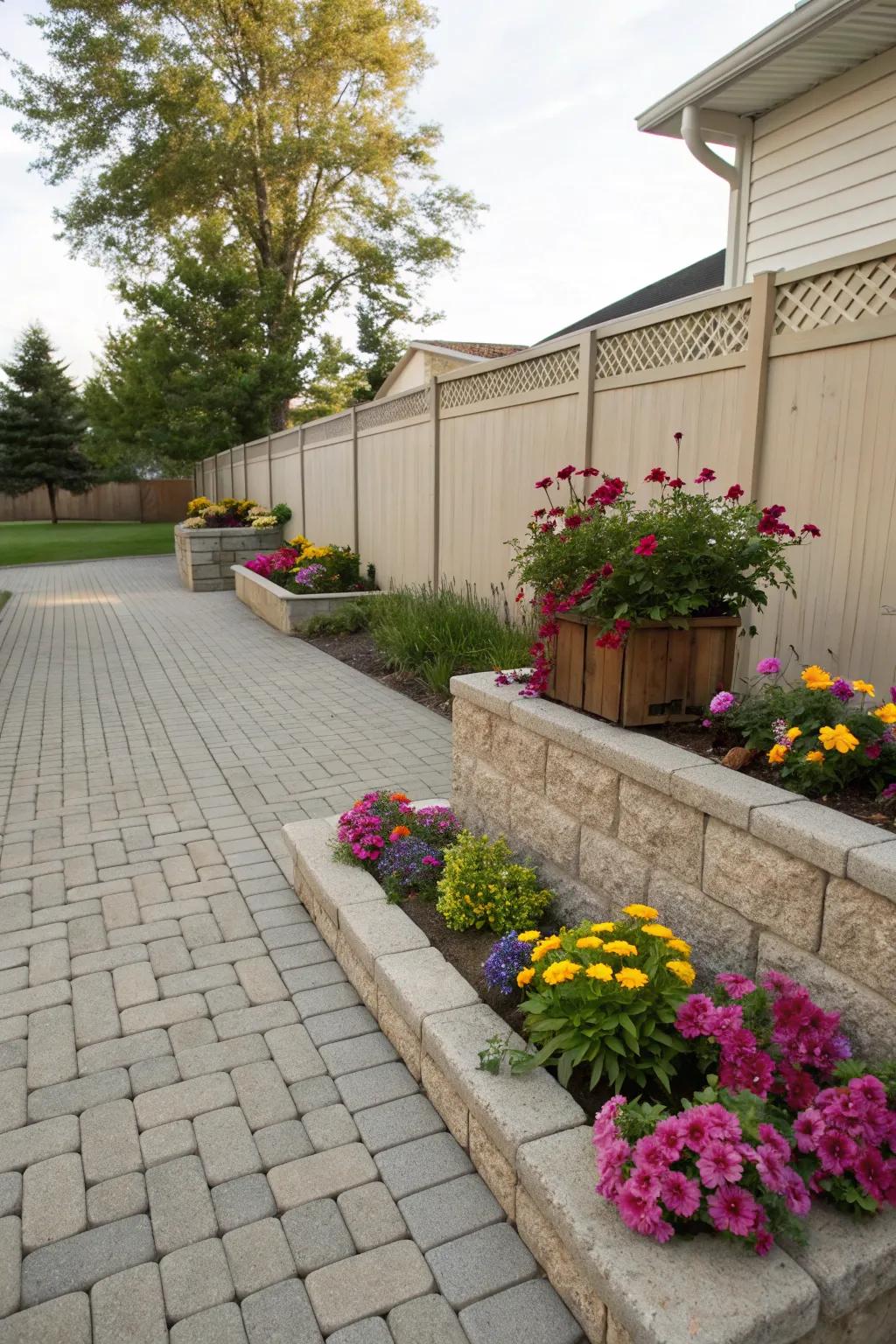 Built-in planters within stones offer a unique blend of design elements.