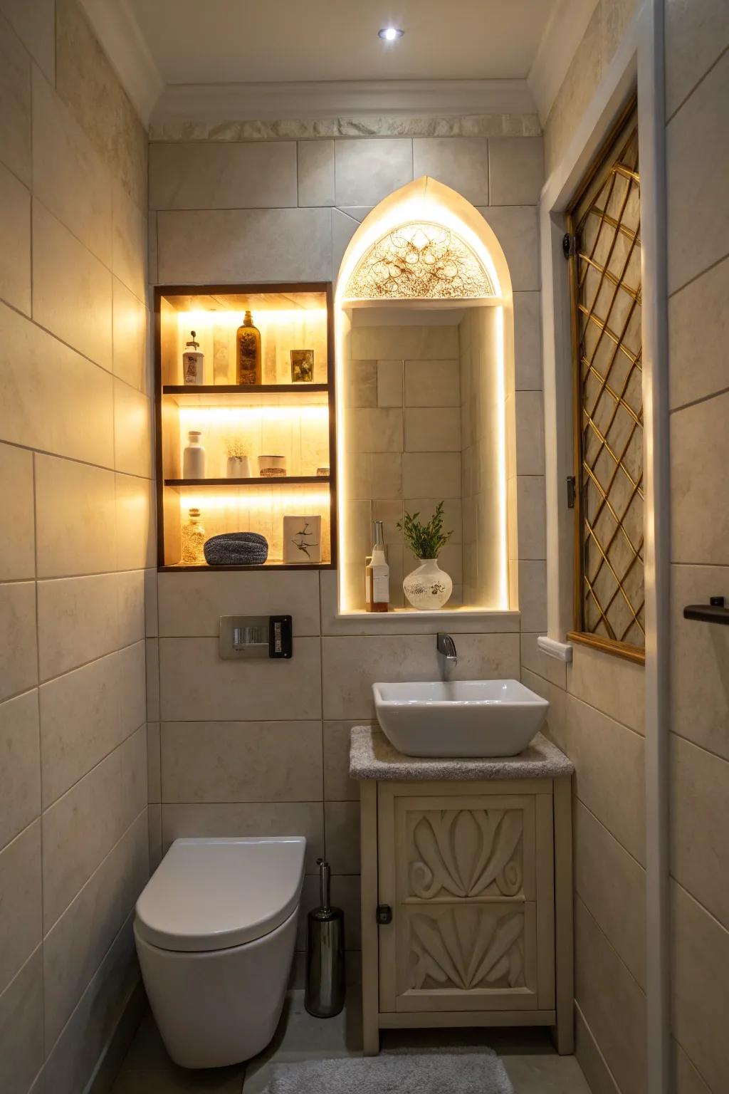 Backlit niche creating a focal point in the design.