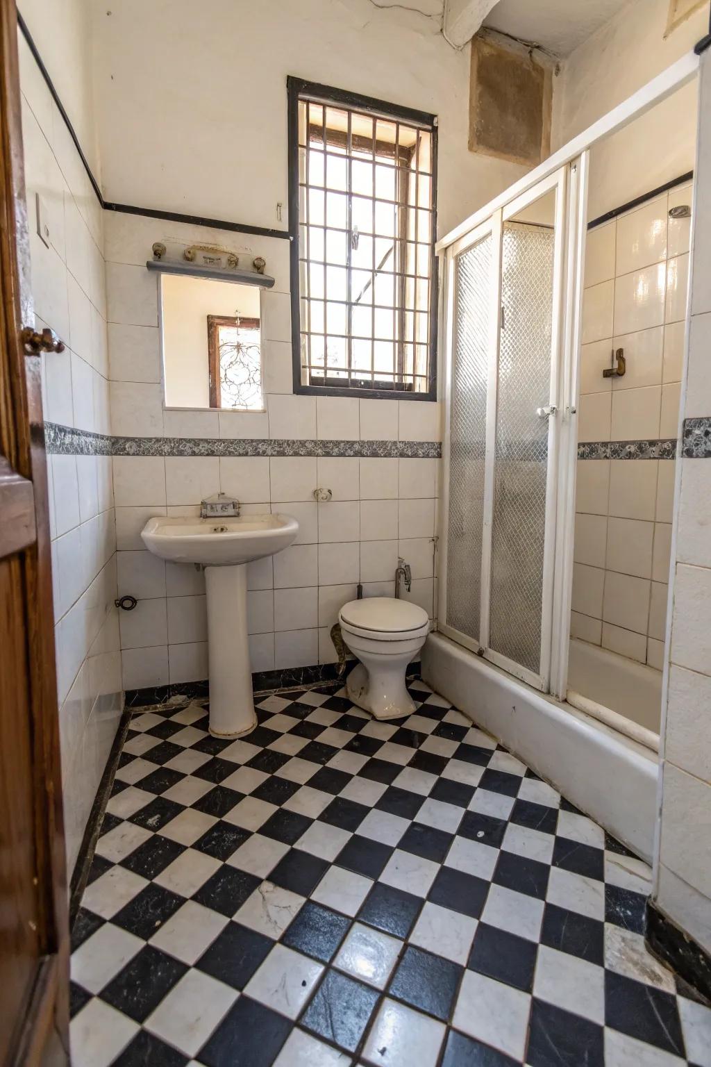 Duotone tiles provide timeless sophistication.