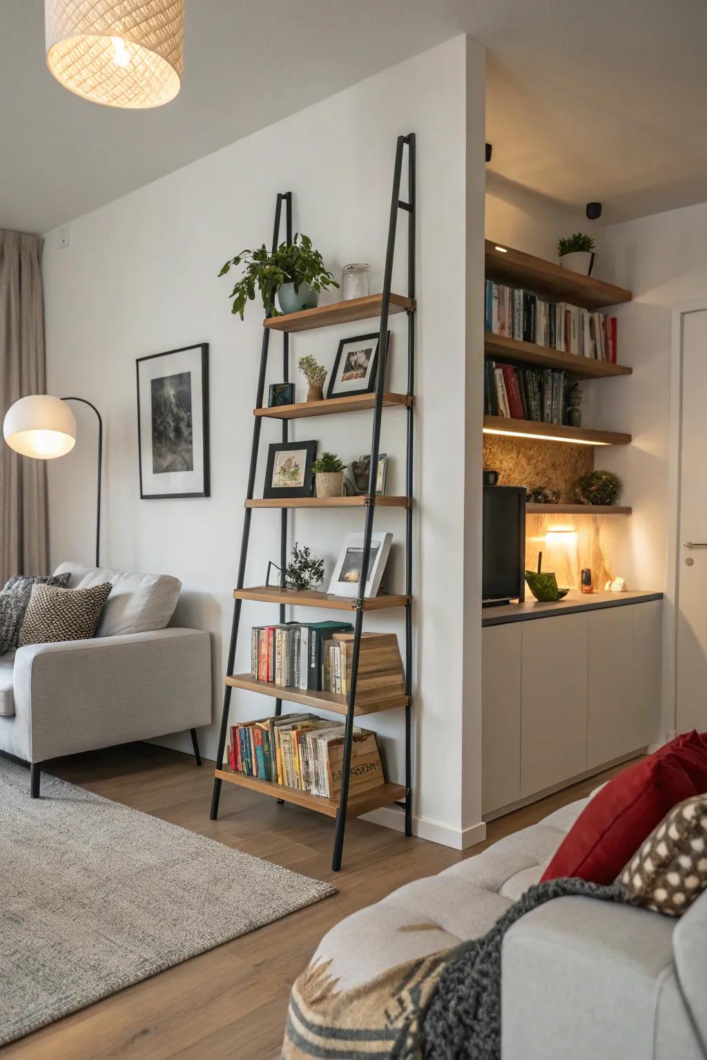 Reclining bookcases proffer informal grace and efficiency.