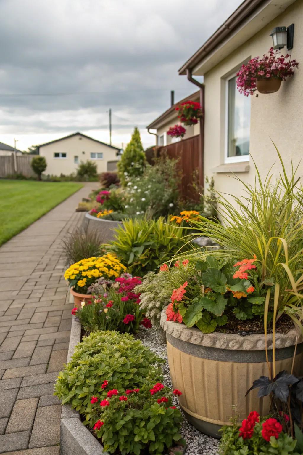 Seasonal greenery provides year-round visual interest.