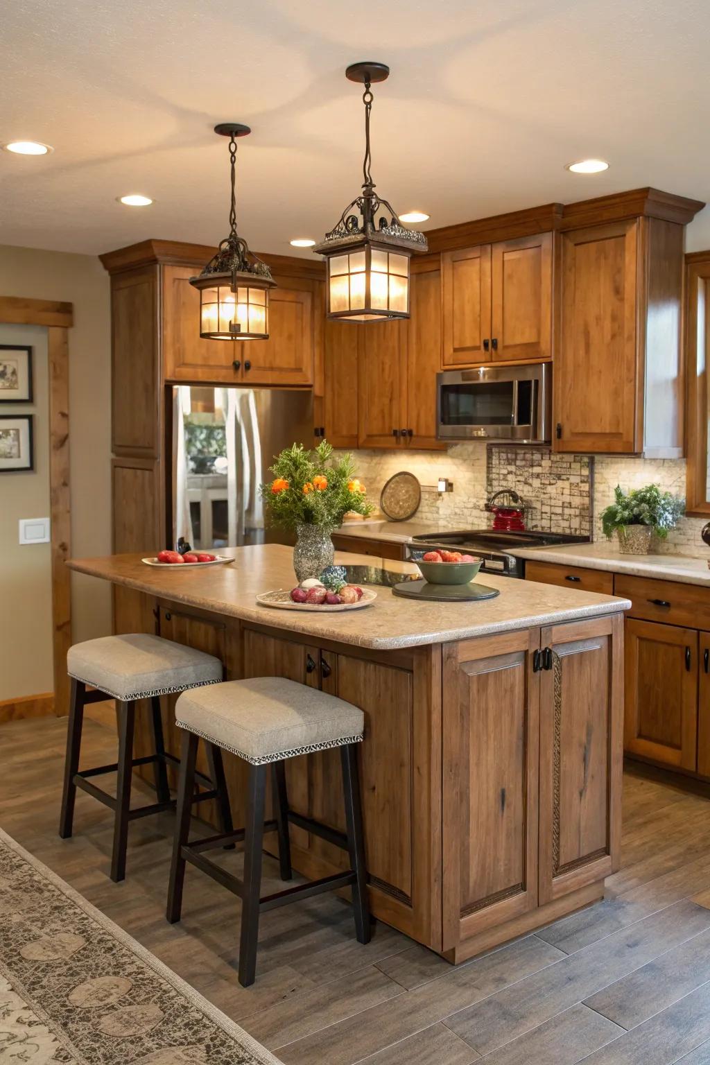 Warm wood shades adding coziness and natural appeal.