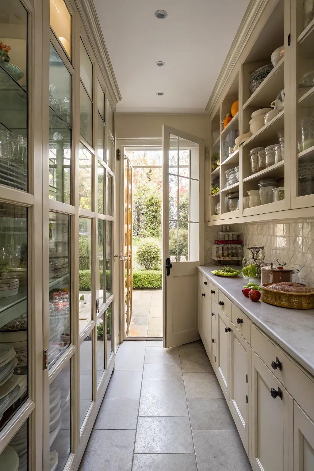 The kitchen feels open and linked because of these transparent elements.