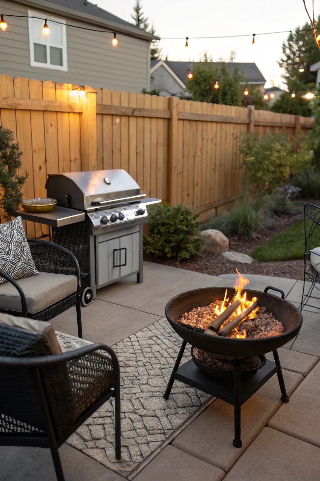 Firepits that are moveable add warmth and versatility.
