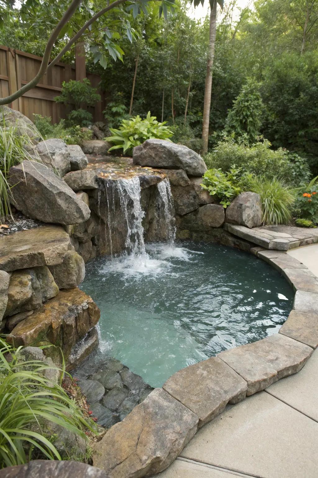 Miniature waterfalls offer soothing sounds in compact spaces.