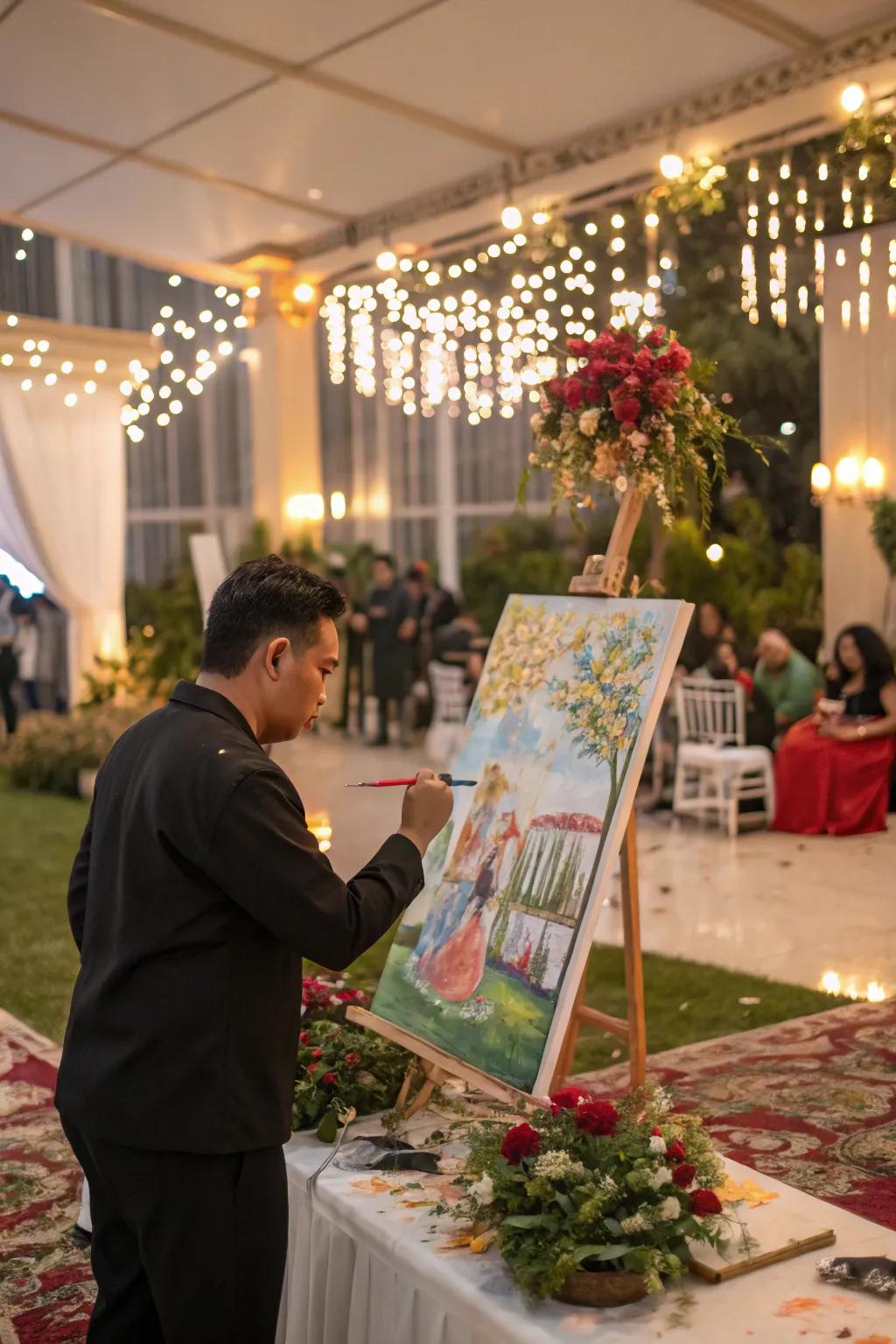 A live art performance encapsulating the quintessence of the wedding commemoration.