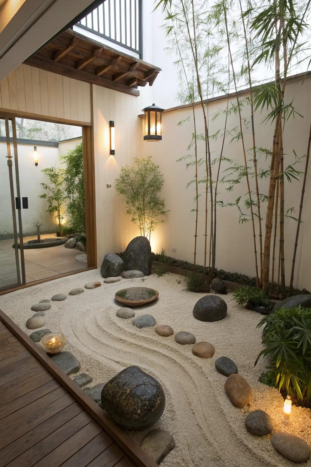 A zen garden brings tranquility indoors.