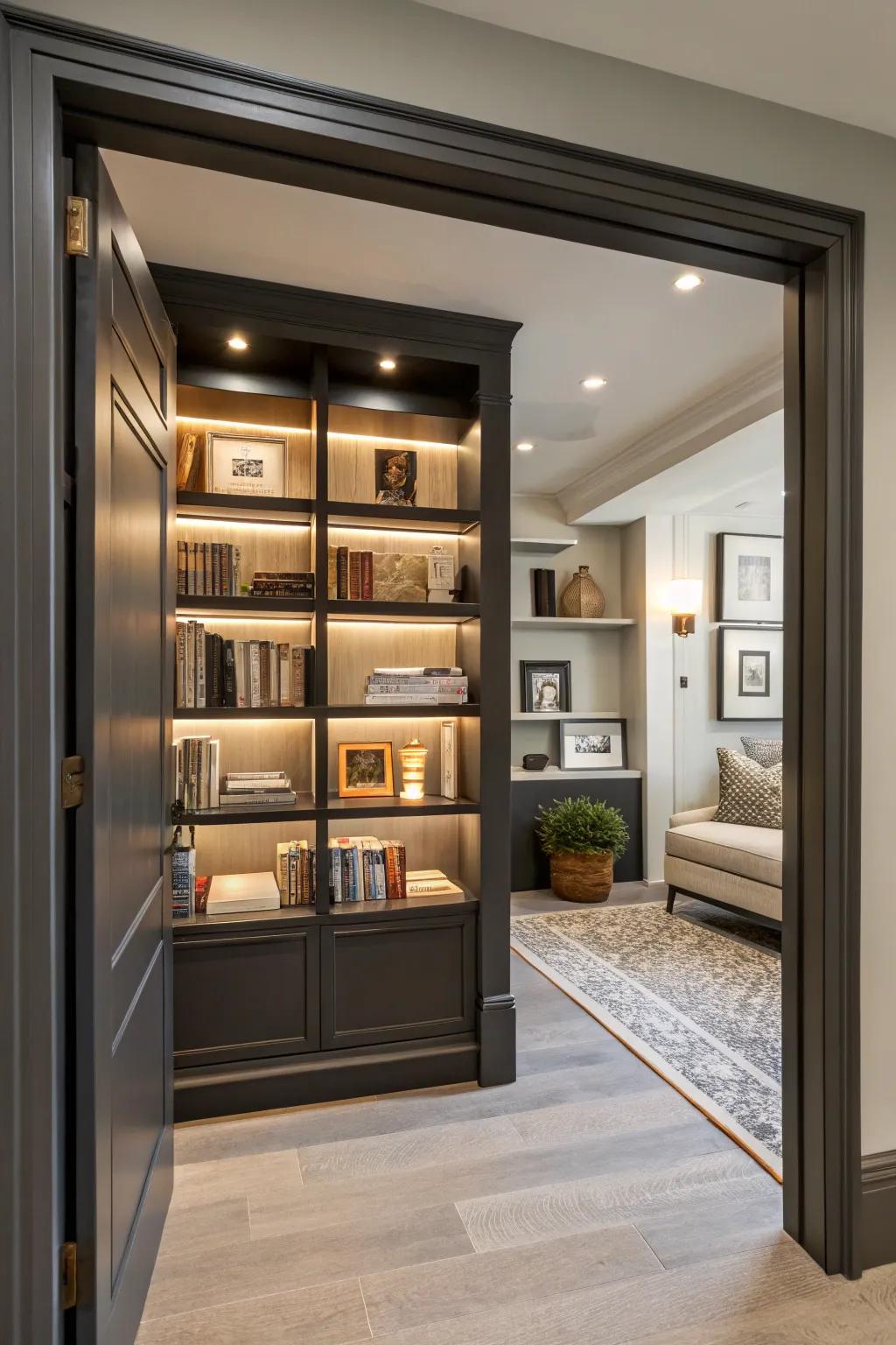 Edging integrated through incorporated shelving for seamless design.