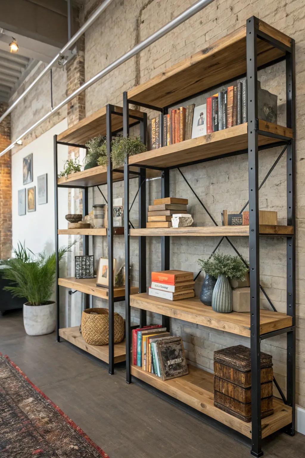 Manufacturing shelving combines practicality with steampunk style.