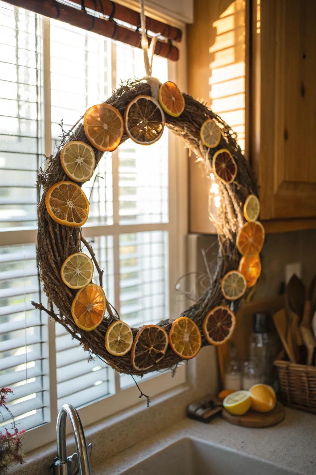 Infuse a sun-drenched vibe with dehydrated citrus slices.