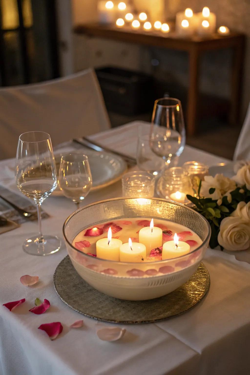 A romantic centerpiece featuring drifting lights.