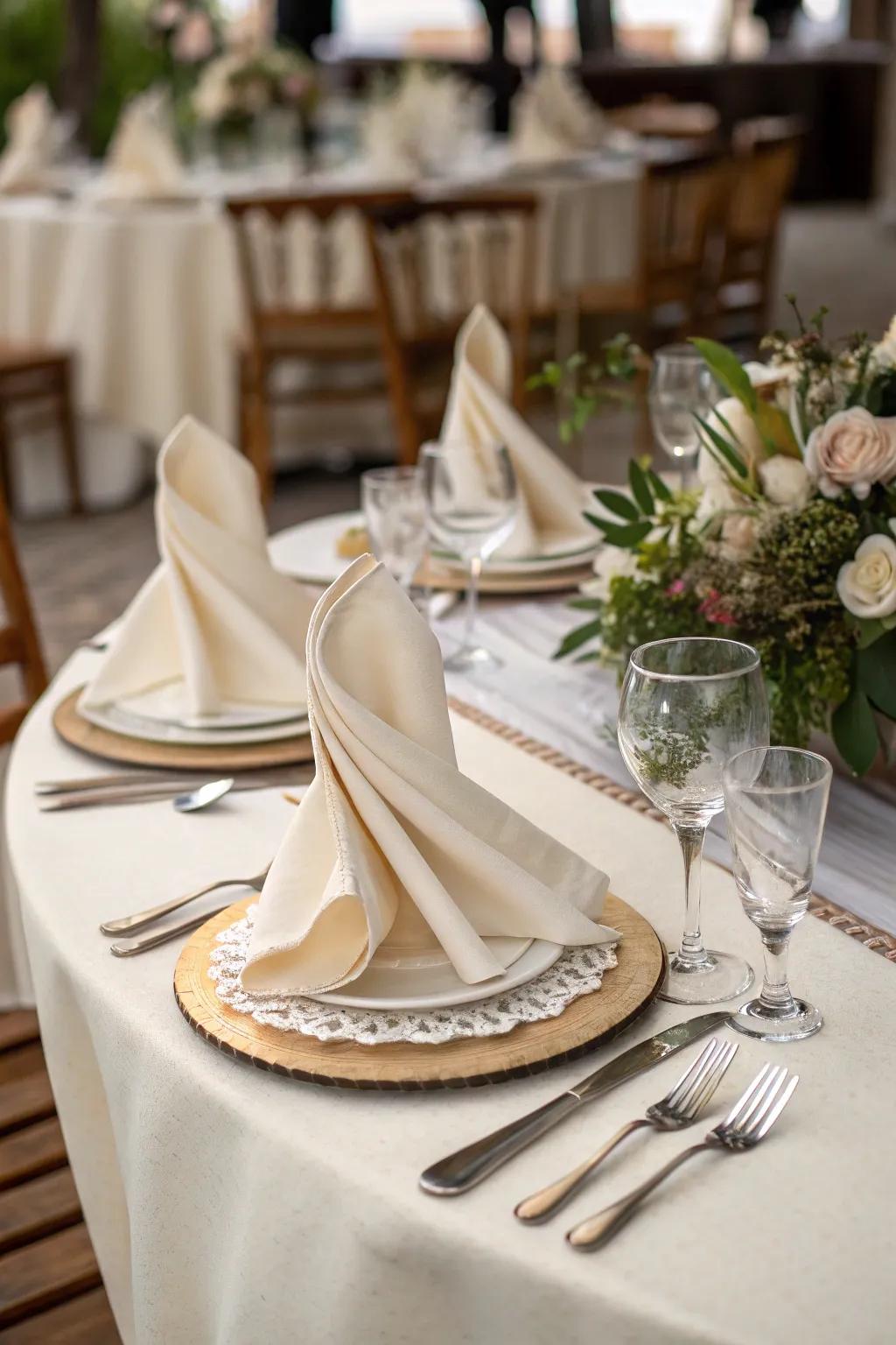 Draped napkins for an elegant cascading effect.